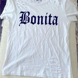 White ON FIRE BONITA T-Shirt, Size Large, 100% Cotton‎
